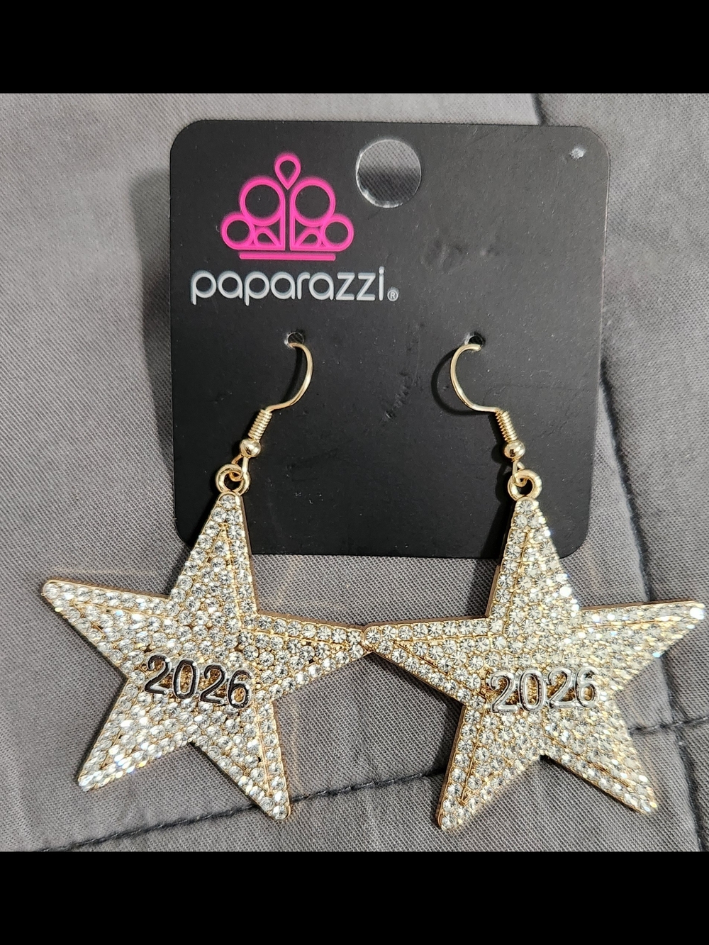 paparazzi Gold Star Dangle Earrings with Rhinestone Detail